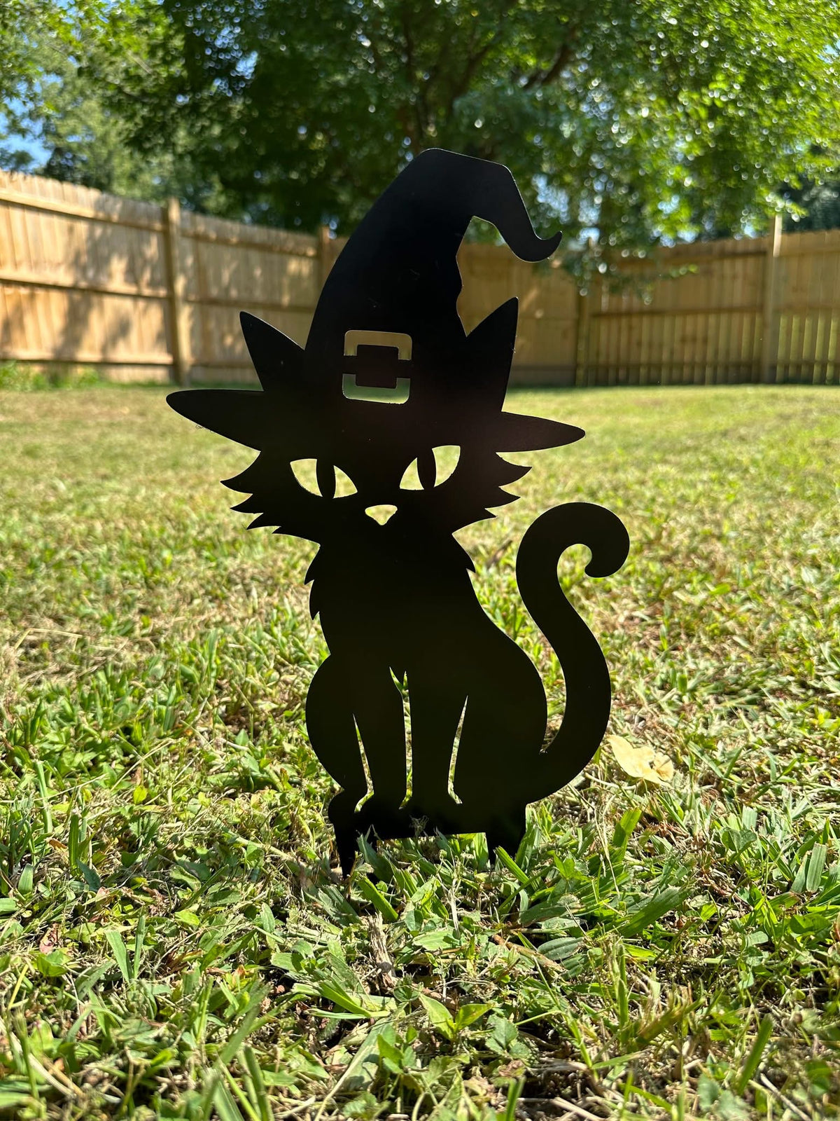 Witch Hat Cat Metal Yard Stake