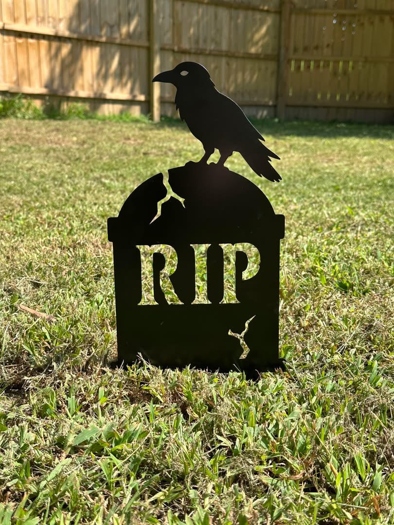 Raven RIP Tombstone Metal Yard Stake