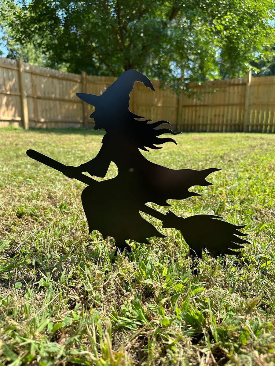Flying Witch Metal Yard Stake