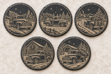 truck set of five different engraved slate coasters