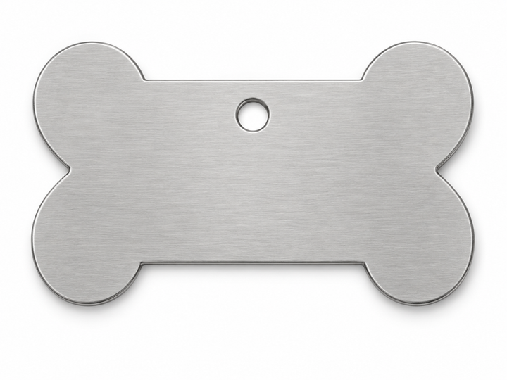 Accepted wide bone blank design in bare stainless steel with one centered upper hole. Family illustration; choose the listed size and see its selected-size layout.