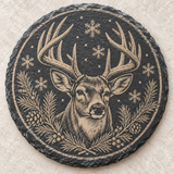 Winter Deer engraved round slate coaster