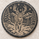 Woodland buck Winter Deer slate coaster