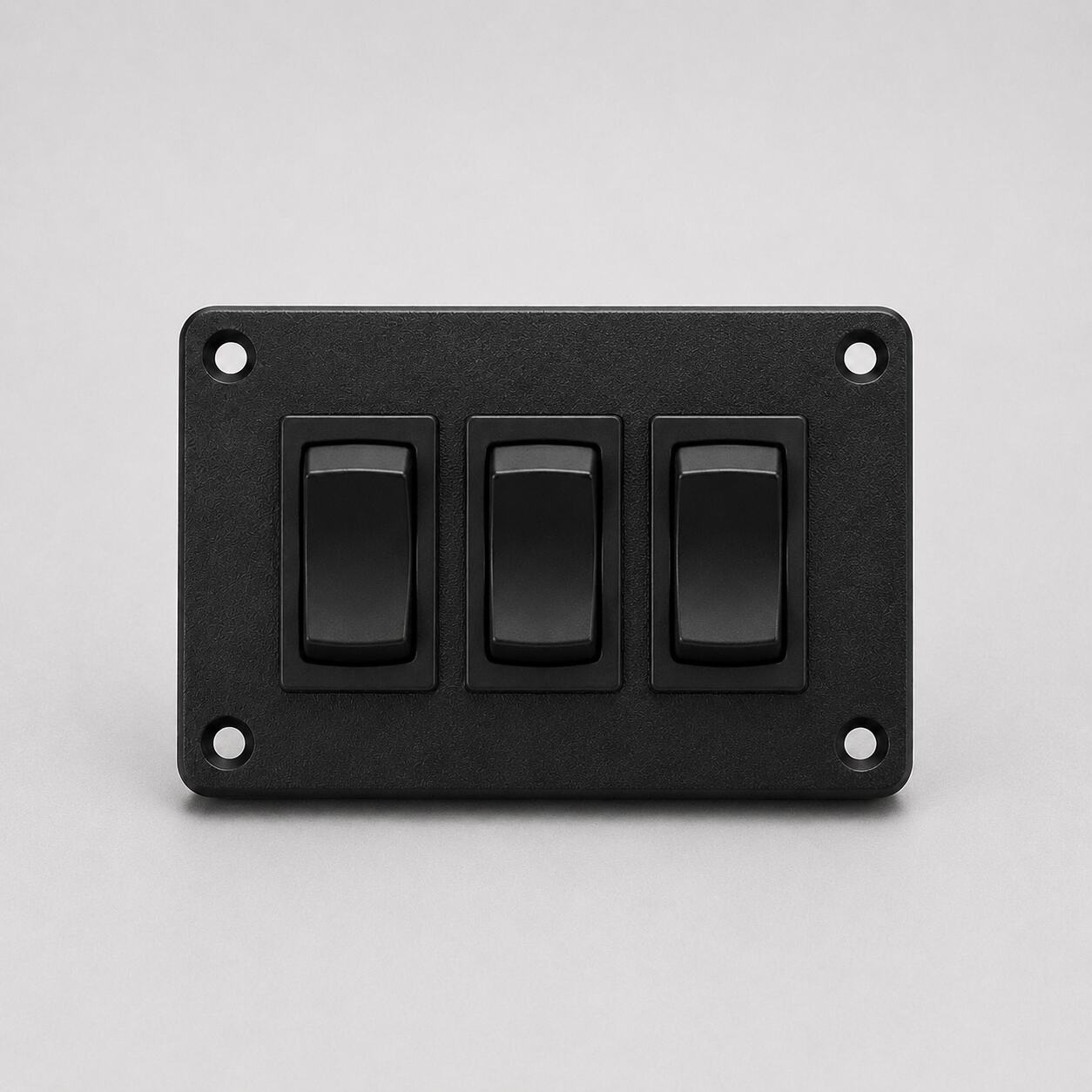 SXS switch-panel insert configured for 3 installed switches; item may vary by make and model; surrounding dash not included